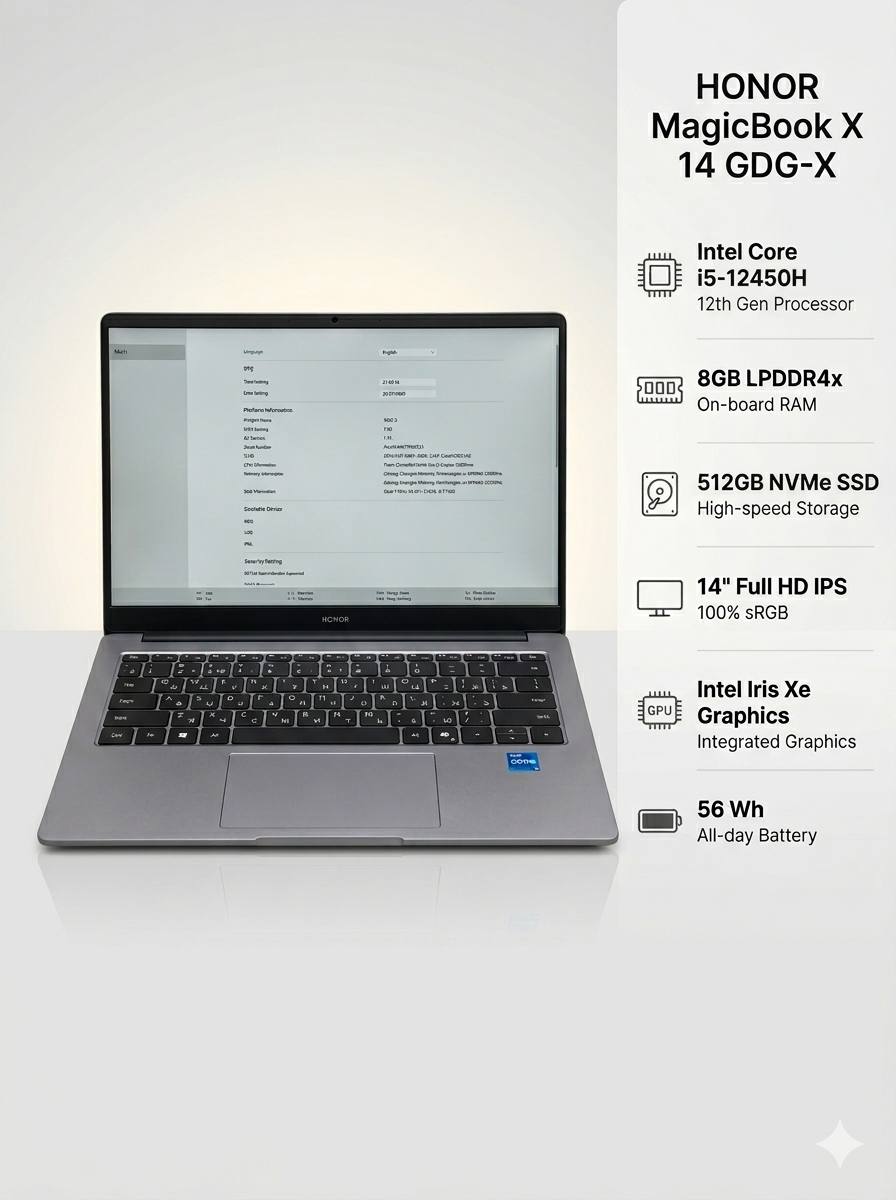 Ноутбук Honor MagicBook X14 GDG-X i5 12450H/8Gb/SSD512Gb/14"/IPS/FHD+/DOS/grey