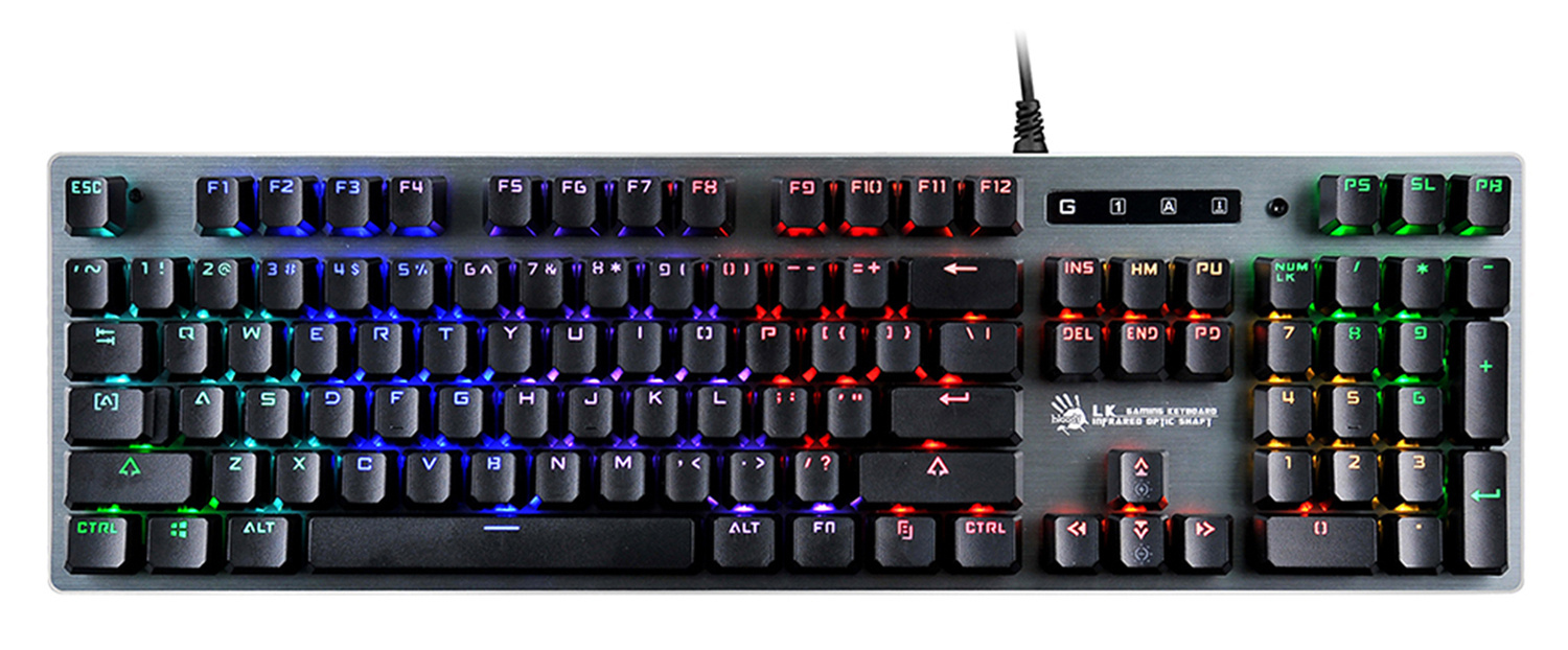 Клавиатура A4Tech B765 механическая серый USB for gamer LED (B765 GREY/NEON (GREEN SWITCH)) каб.:1.8