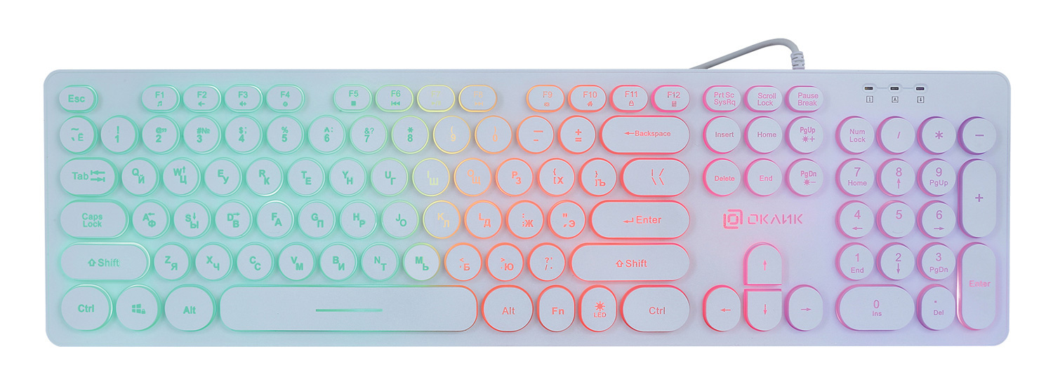 Клавиатура Оклик 420MRL белый USB slim Multimedia LED