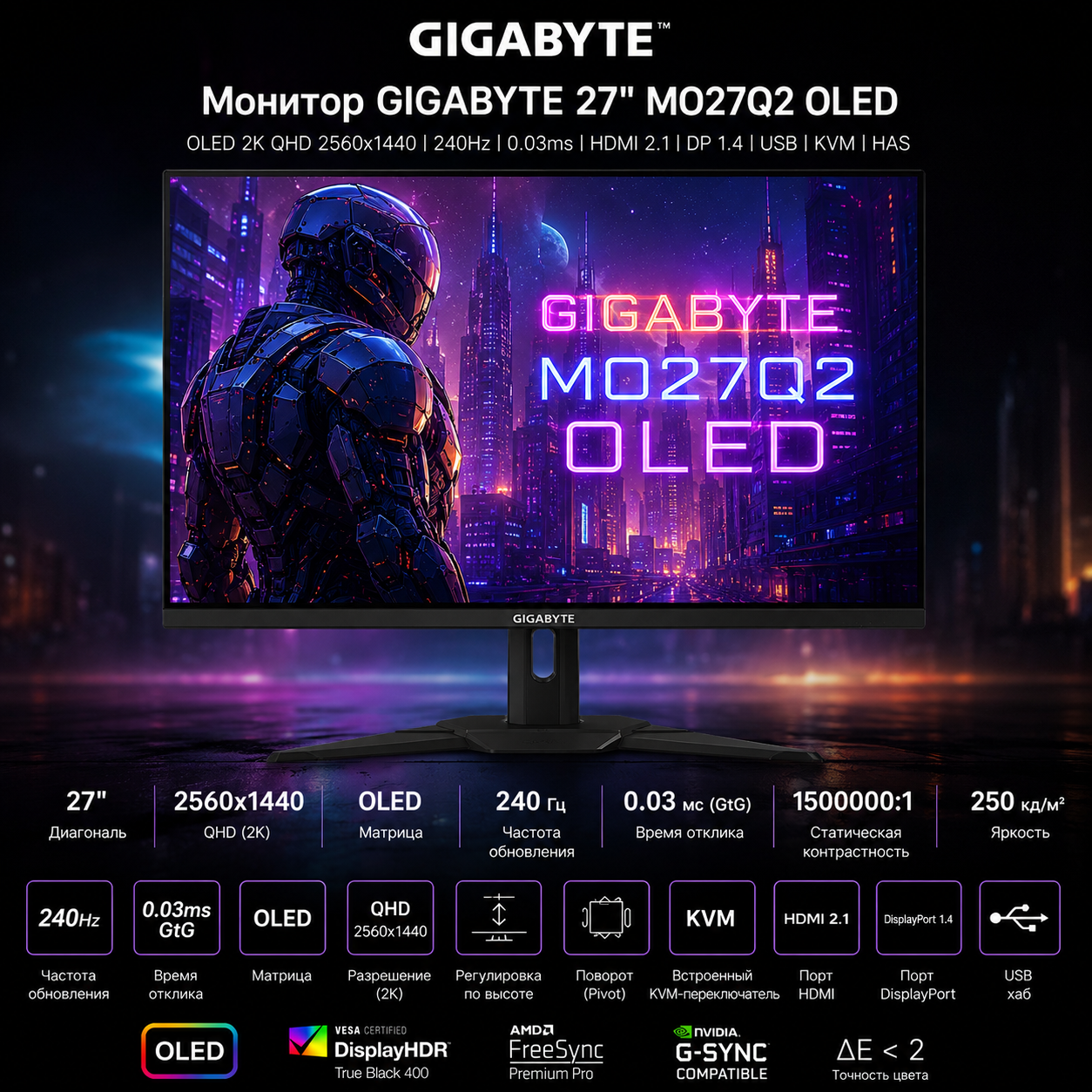 Монитор Gigabyte 27" MO27Q2 OLED 2K чер 240Hz (Новый)