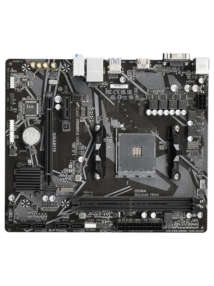 Материнская плата Gigabyte A520M K V2 (V1.1), AM4, AMD A520, 2xDDR4, 4xSATA, 1xM.2, 1xPCIe 3.0 x16, 1xHDMI, 1xVGA, 1x 1Gb LAN, 2xUSB-A 2.0, 4xUSB 3.2 Gen 1, 3x3.5 мм, 7.1, mATX