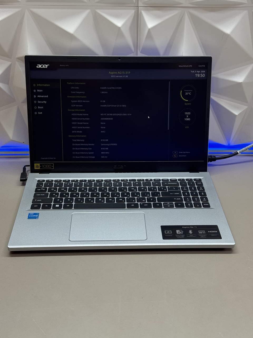 Ноутбук Acer Aspire Go AG15-31P-38DT i3 N305/8Gb/SSD256Gb/15.6"/TN/FHD/noOS/silver