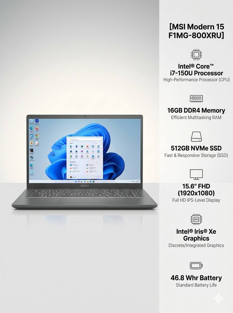 Ноутбук MSI Modern 15 F1MG-800XRU Core 7 150U/16Gb/SSD1Tb/15.6"