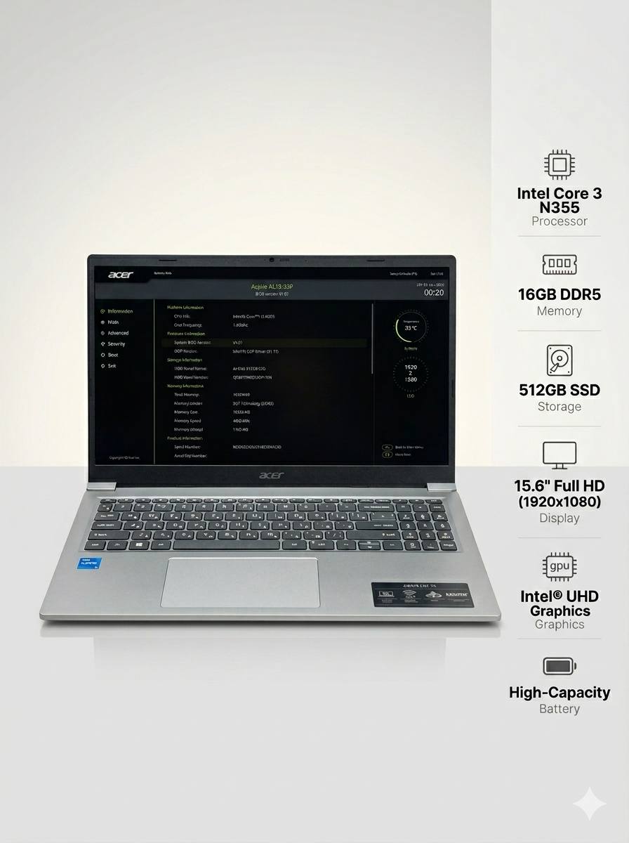 Ноутбук Acer Aspire Lite AL15-33P-38AY Core 3 N355/16Gb/SSD512Gb/15.6"/IPS/FHD/noOS/grey