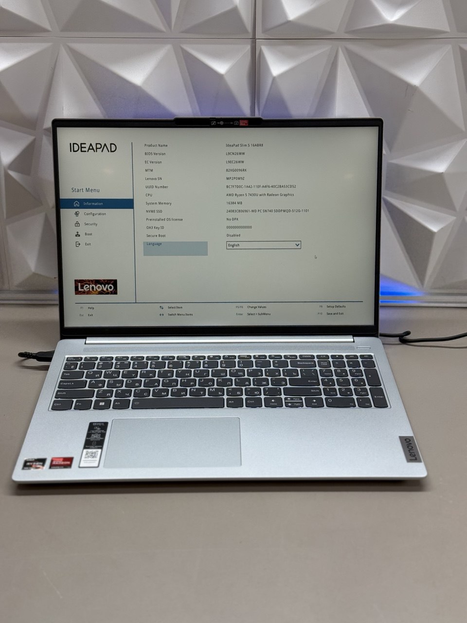 Ноутбук Lenovo IP Slim 5 16ABR8 Ryzen 5 7430U/16Gb/SSD512Gb/16"/IPS/WUXGA/noOS/grey