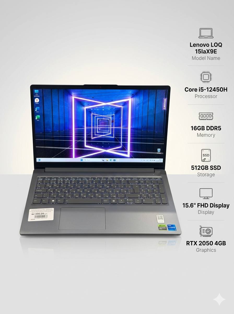 Ноутбук Lenovo LOQ 15IAX9E i5 12450HX/16Gb/SSD 512Gb/RTX 2050 4Gb/15.6"/IPS/FHD/noOS/grey