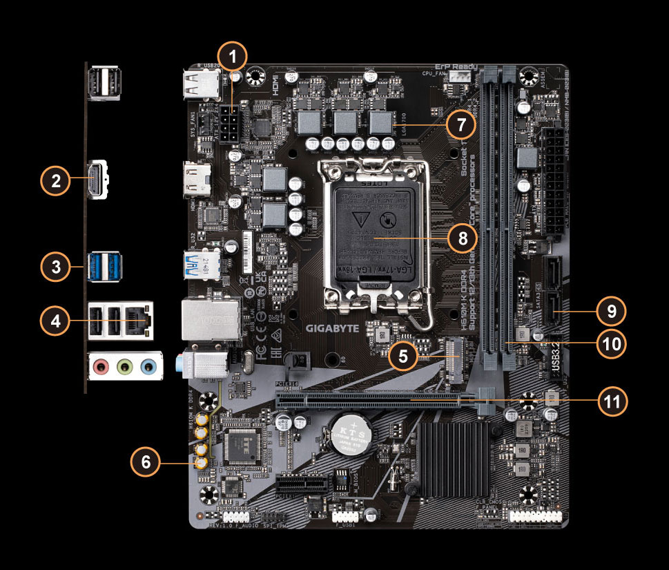 Материнская плата Gigabyte H610M K DDR4 V2.0 LGA 1700 Intel H610 mATX (Новая)