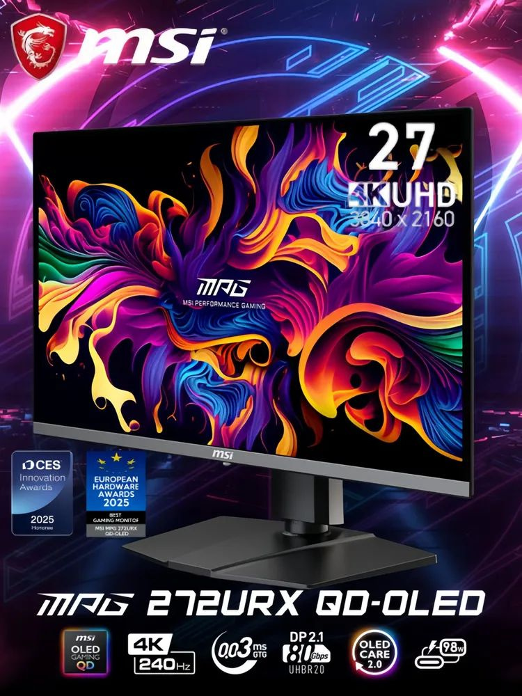 Монитор 27" MSI MPG 272URX, QD-OLED,3840x2160,240Гц,черный