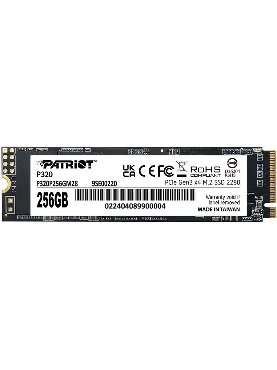 Накопитель SSD Patriot P320, 256Gb, PCIe 3.0 x4, M.2 2280, NVMe, R/W 2200/1200 (Новый)