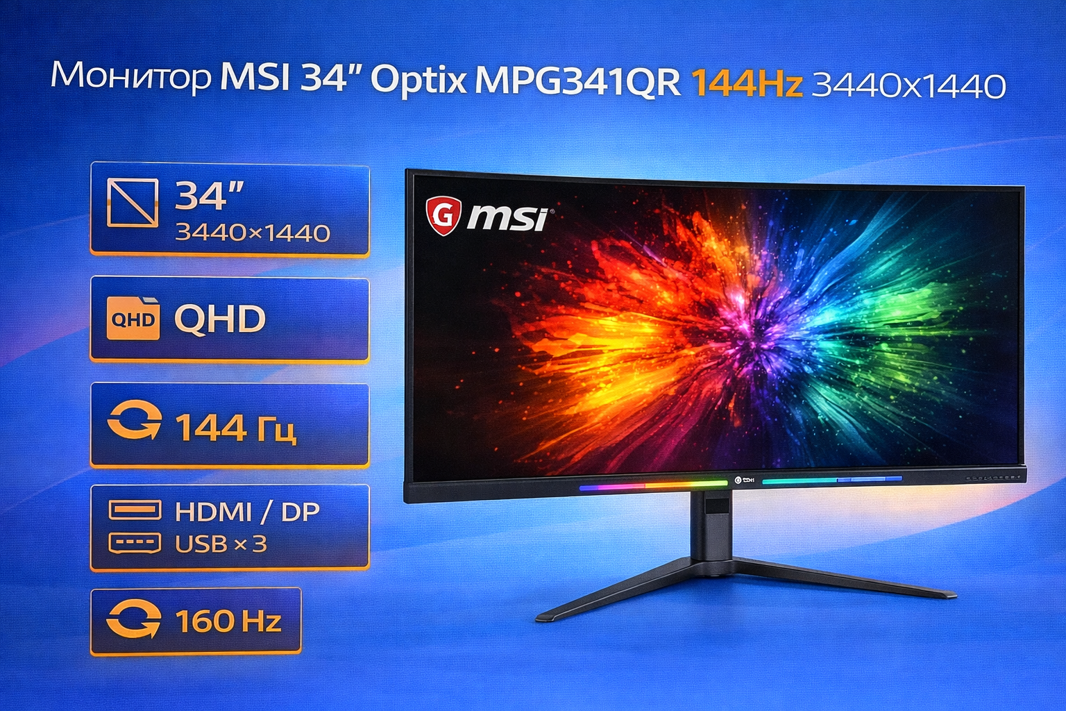 Монитор MSI 34" Optix MPG341QR 144Hz 3440x1440