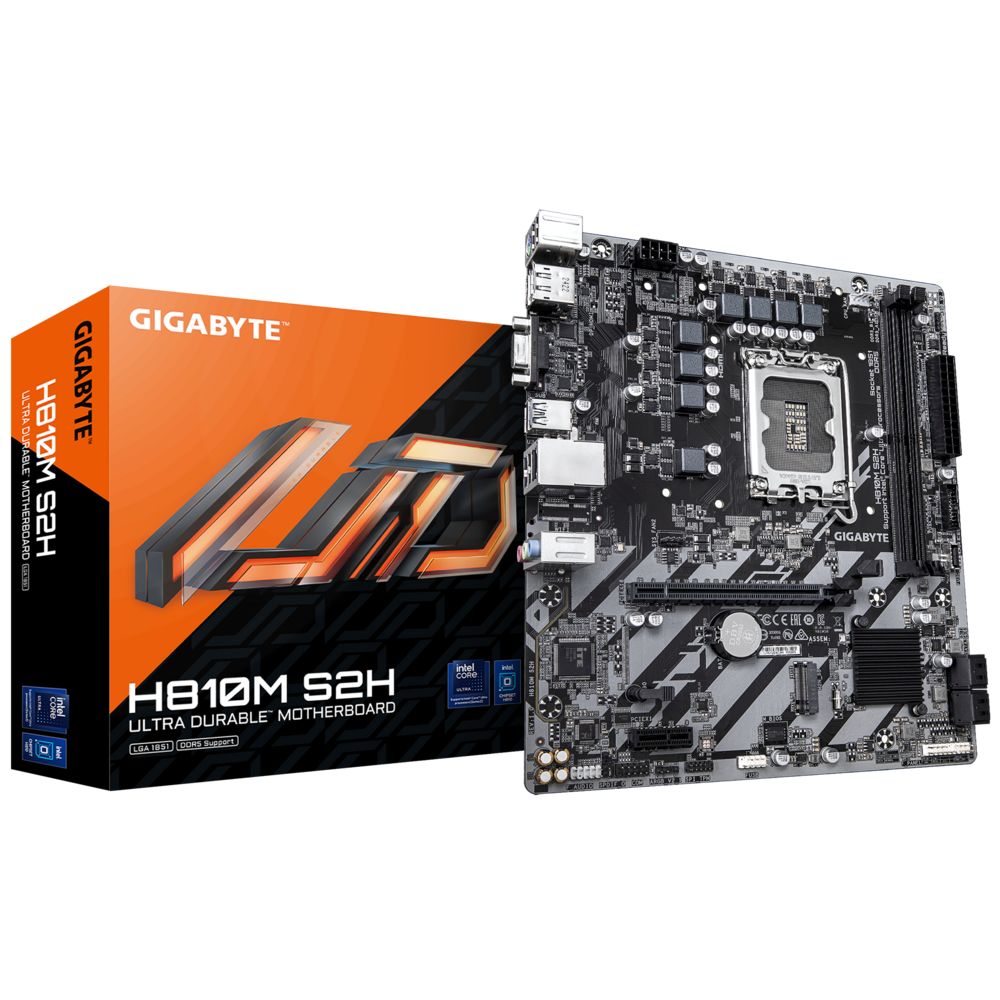 Материнская плата Gigabyte H810M S2H, LGA1851, Intel H810, 2xDDR5, 4xSATA, 1xM.2, 1xPCIe 4.0 x16, 1xPCIe 3.0 x1, 1xDP, 1xHDMI, 1xD-Sub, 1x1Gb LAN, 1xUSB-C 5Gbps, 4xUSB-A 5Gbps, 7xUSB-A 2.0, 3x3.5 мм, 7.1, mATX