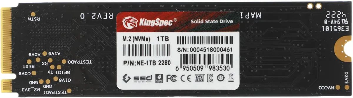 Накопитель SSD KingSpec NE-1Tb, 1Tb, PCIe 3.0 x4, M.2 2280, NVMe, R/W 2400/1900 (Новый)