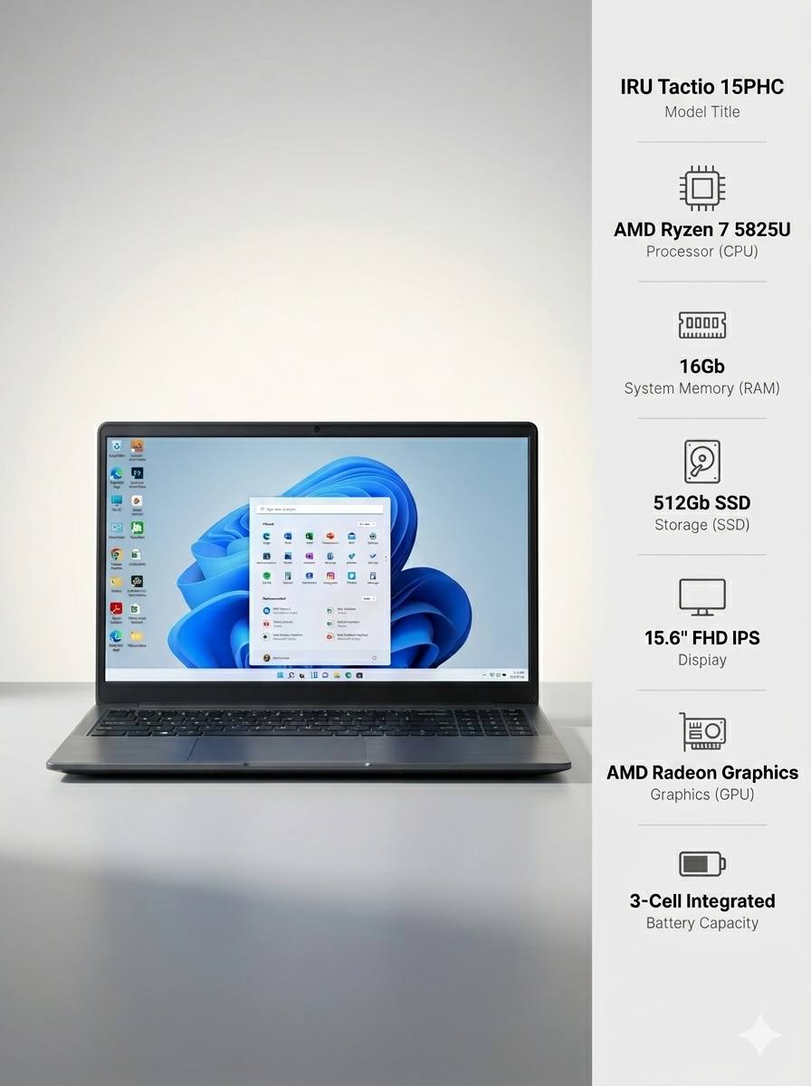 Ноутбук IRU Tactio 15PHC Ryzen 7 5825U/16Gb/SSD512Gb/15.6"/IPS/FHD/W11ProML/black/4350mAh