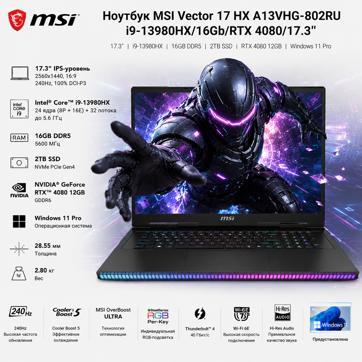 Ноутбук MSI Vector 17 HX A13VHG-802RU i9-13980HX/16Gb/RTX 4080/17.3