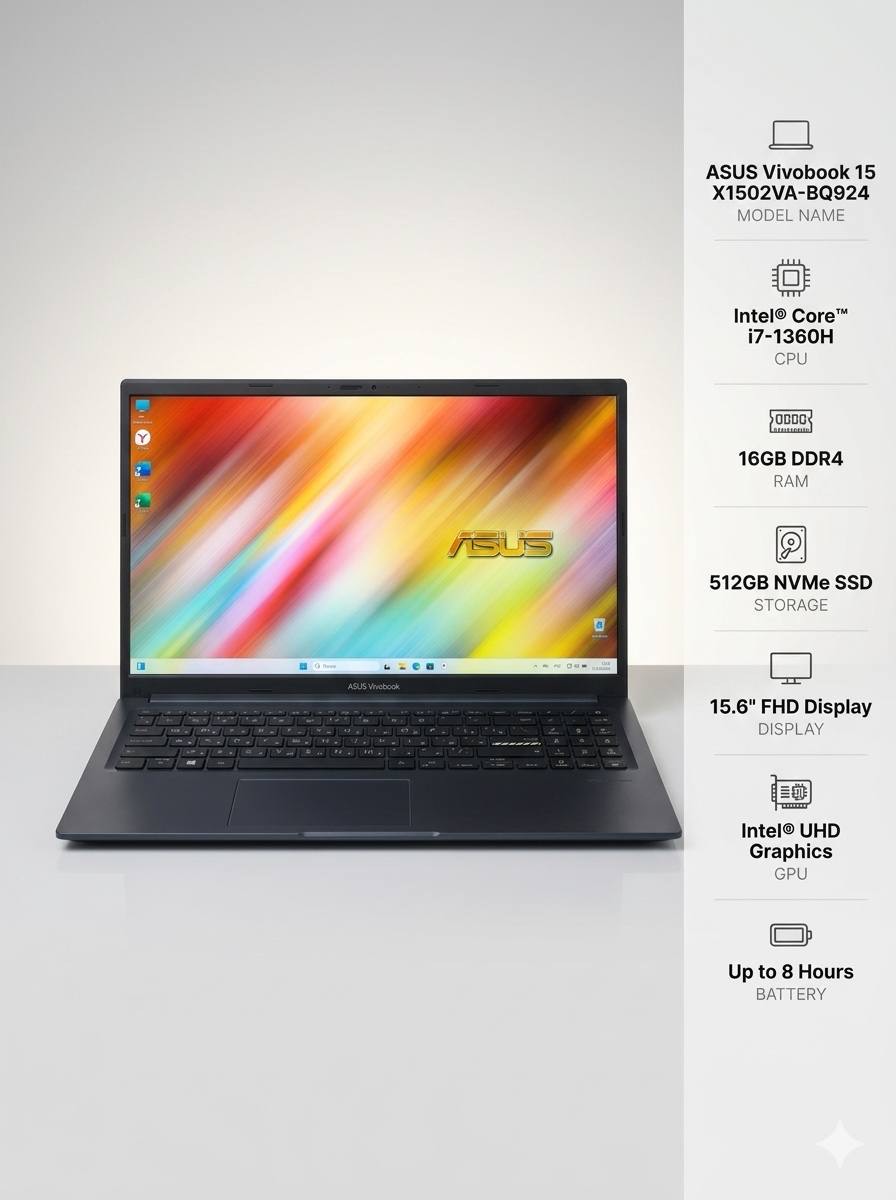 Ноутбук ASUS Vivobook 15 X1502VA-BQ924 i7-13620H/16Gb/512Gb SSD (Новый)