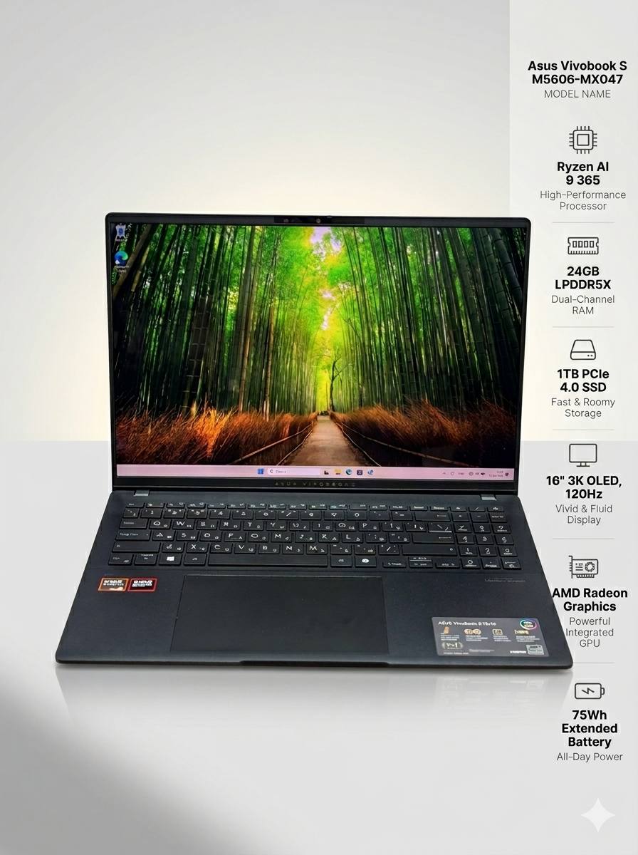 Ноутбук Asus Vivobook S M5606WA-MX047 Ryzen AI 9 365/24Gb/SSD1Tb/880M/16"/OLED/3.2K