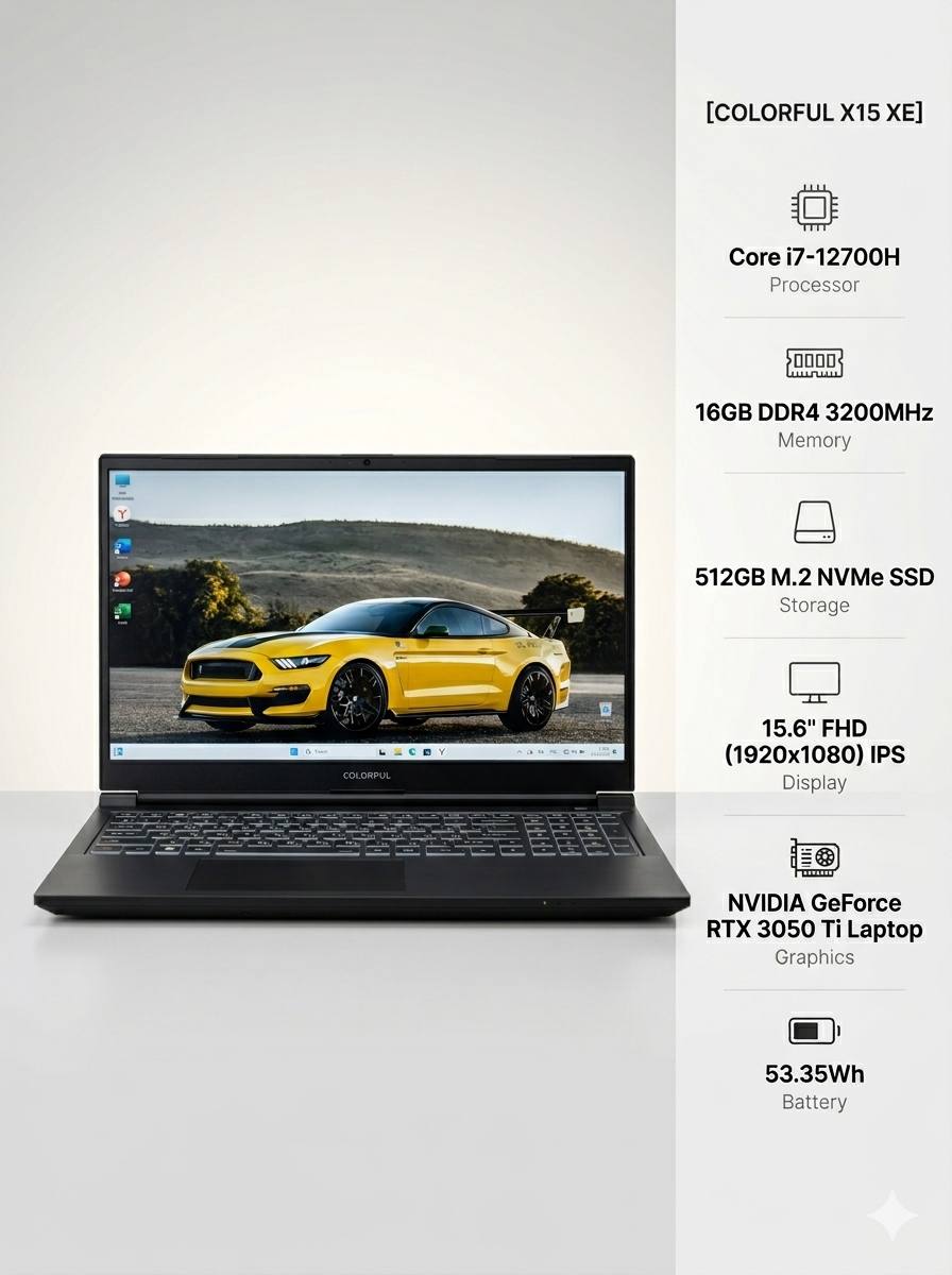 Ноутбук Colorful X15 i5-12450H/RTX3050 6Gb/16Gb DDR5/512Gb SSD/15.6" (Новый)
