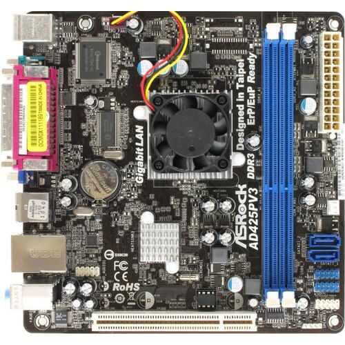 Материнская плата ASRock AD425PV3 (rev 1.01) CPU on board Atom 425 iNM10 mini-ITX (BOX)
