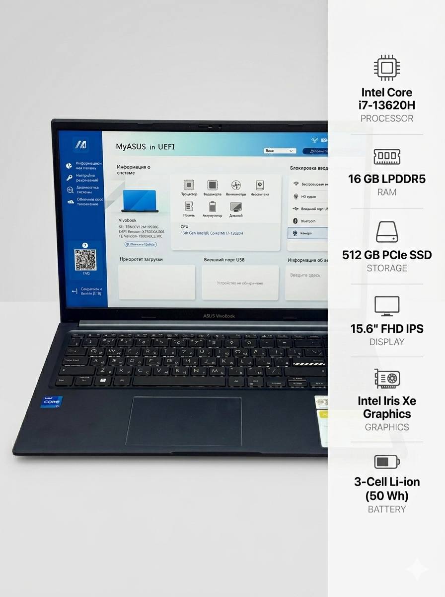 Ноутбук Asus VivoBook X1502VA-BQ924 i7 13620H/16Gb/SSD512Gb/15.6"/IPS/FHD/noOS/blue