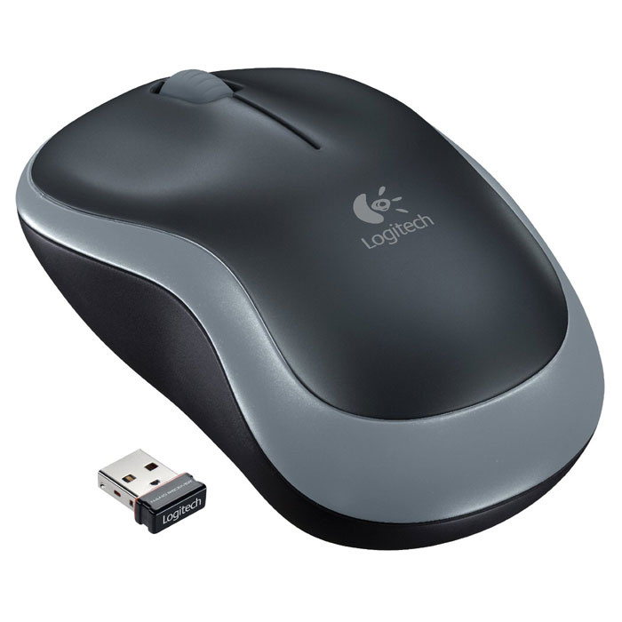 Мышь беспроводная Logitech M185 серый/черный, 1000 dpi, радиоканал, USB, кнопки - 3