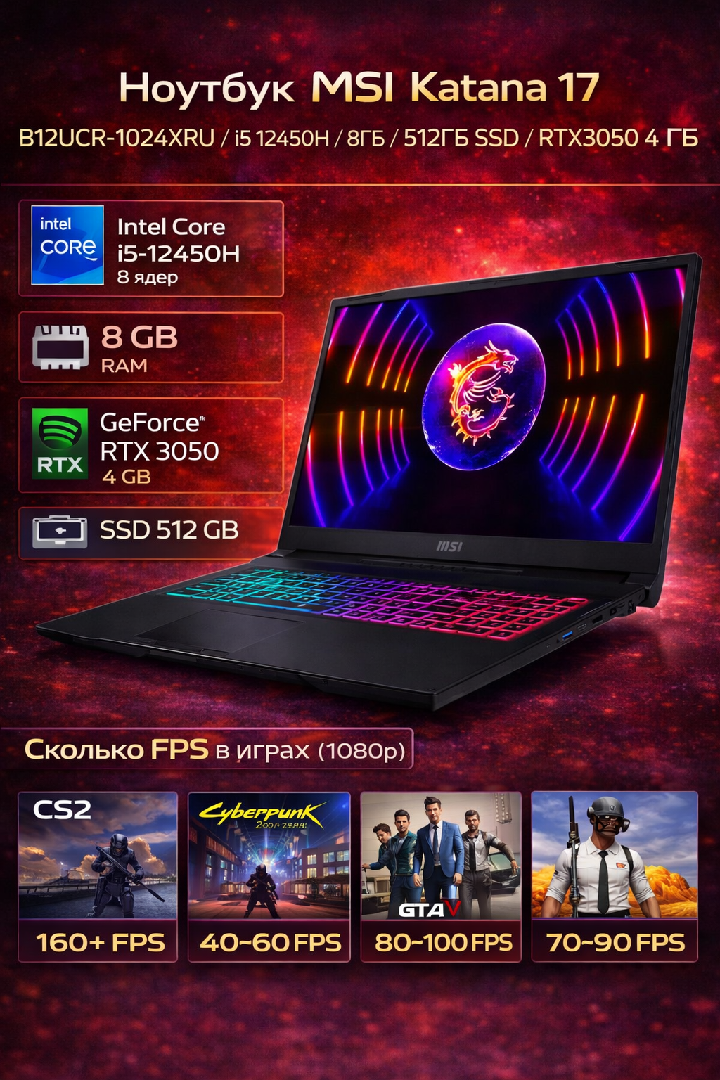Ноутбук MSI Katana 17 B12UCR-1024XRU