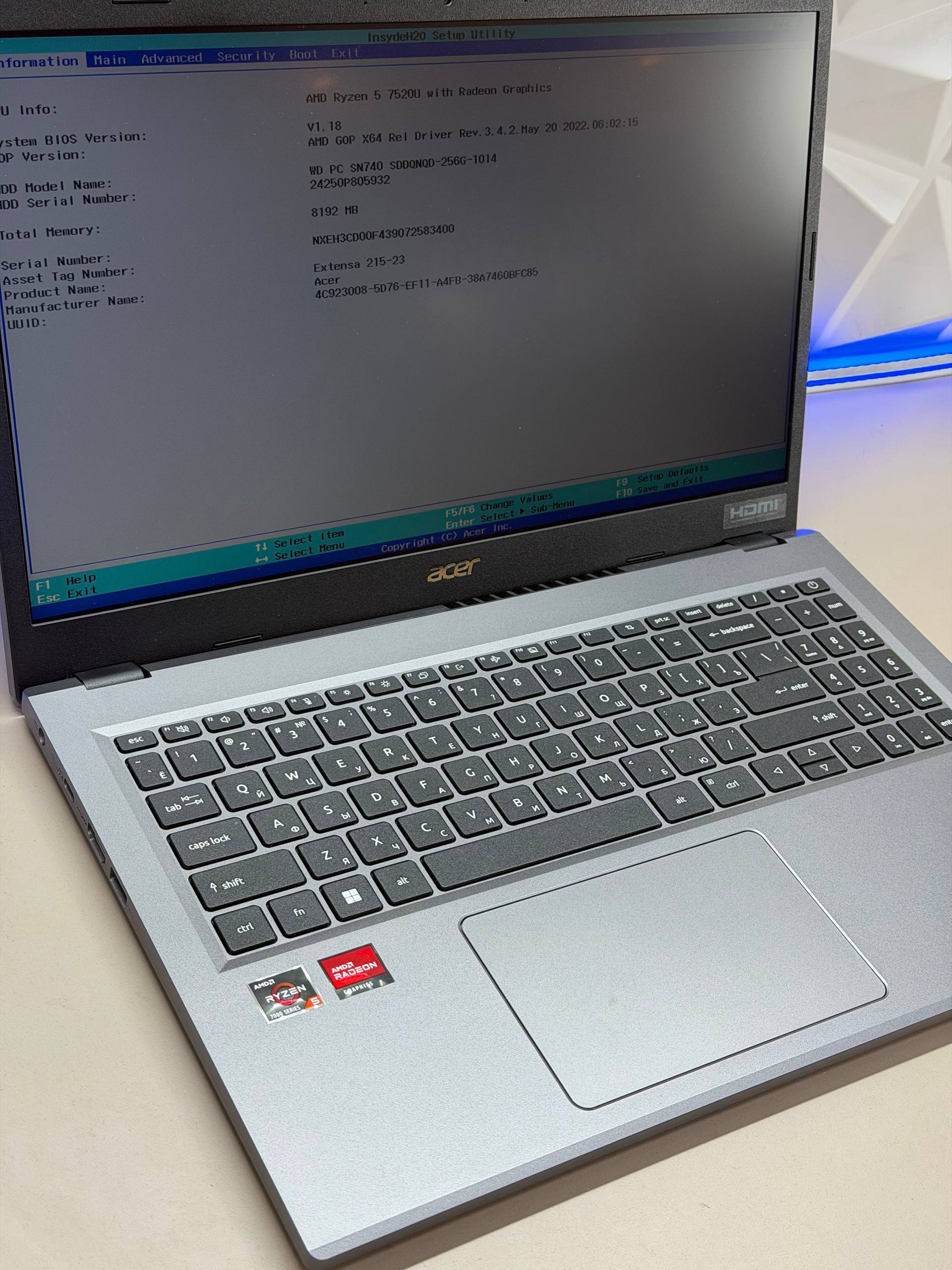 Ноутбук Acer Extensa 15 EX215-23-R1QL Ryzen 5 7520U/8Gb/SSD256Gb/610M/15.6"/TN/FHD/noOS/grey