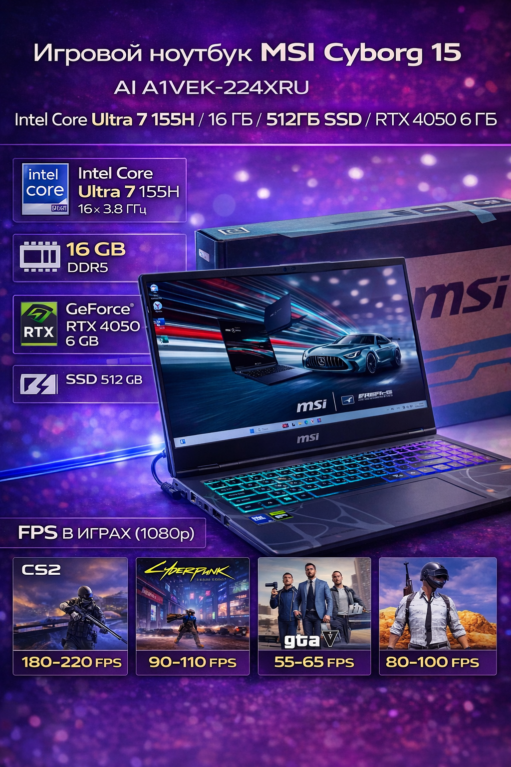 Ноутбук MSI Cyborg 15 AI A1VEK-244XRU (Новый)