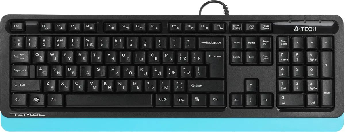 Клавиатура A4Tech FK10 черный/синий USB (FK10 BLUE) каб.:1.5м
