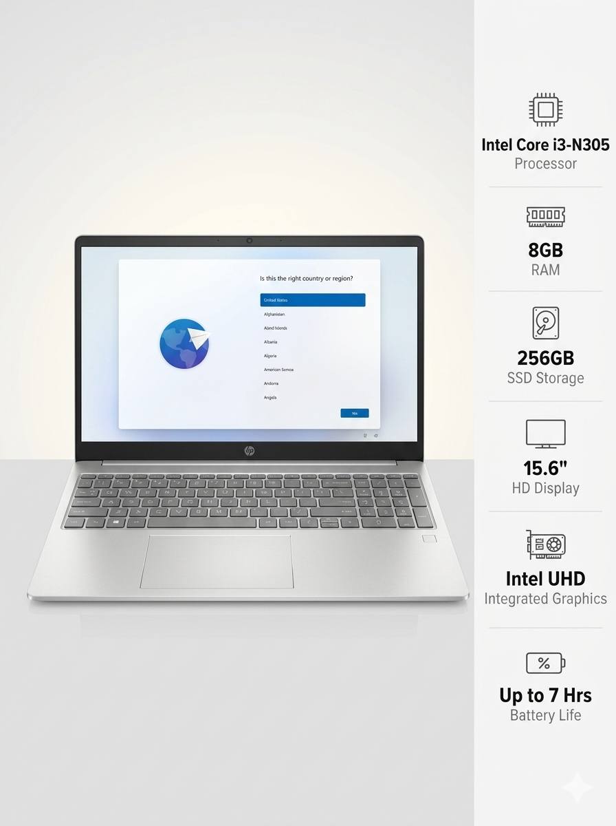 Ноутбук HP 15-fd0131wm i3 N305/8Gb/SSD256Gb/15.6"/IPS/FHD/W11H/silver