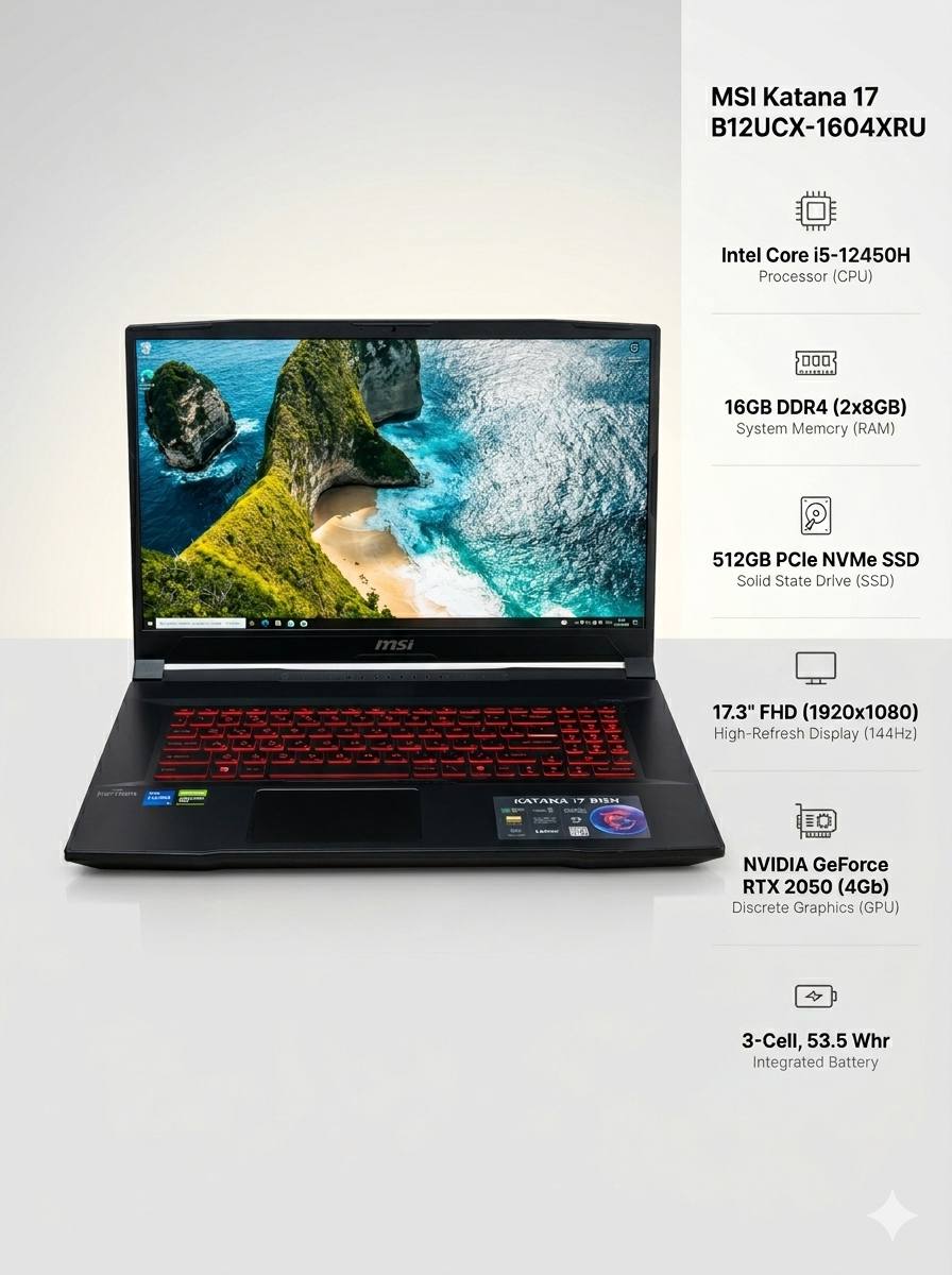Ноутбук MSI Katana 17 B12UCX-1604XRU i5 12450H/16Gb/SSD512Gb/RTX 2050 4Gb/17.3"