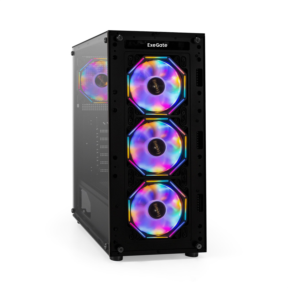 Корпус Miditower ExeGate i3 BASE (ATX без БП с окном 1*USB+1*USB3.0 аудио 4 вент. 12см с RGB по