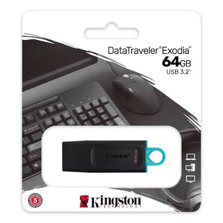 Флешка USB Kingston DataTraveler Exodia (DTX/64GB), 64Gb, USB 3.2 Gen 1, R/W 200/60, черный/бирюзовый