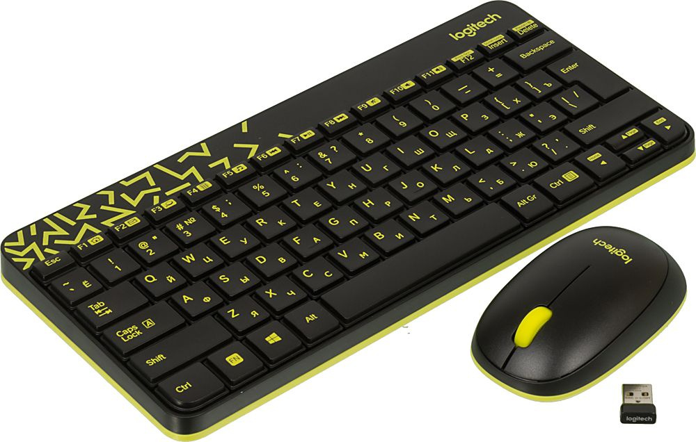 Клавиатура + мышь Logitech MK240 клав:черный/жёлтый мышь:черный/жёлтый USB беспроводная slim