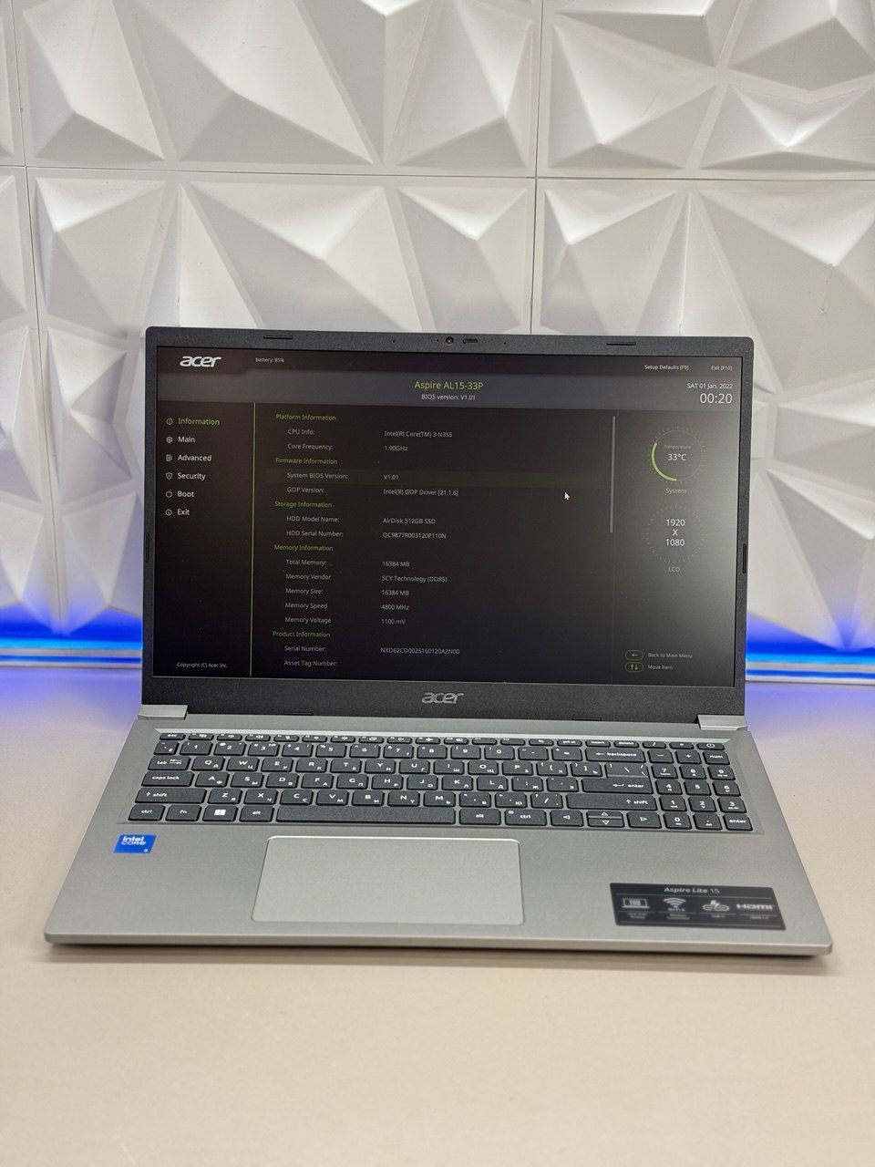 Ноутбук Acer Aspire Lite AL15-33P-38AY Core 3 N355/16Gb/SSD512Gb/15.6"/IPS/FHD/noOS/grey