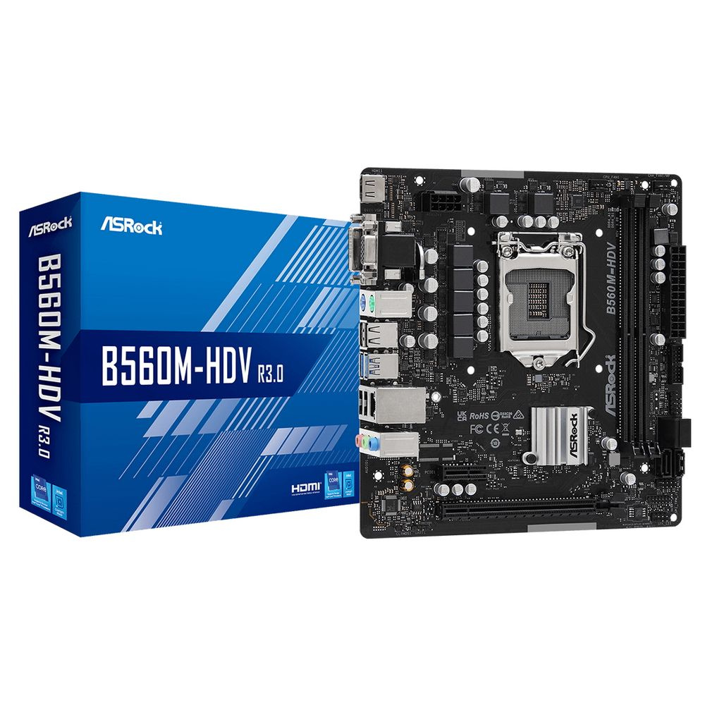 Материнская плата Asrock B560M-HDV R3.0 Soc-1200 Intel B560 2xDDR4 mATX AC`97 8ch(7.1) GbLAN+VGA+DVI
