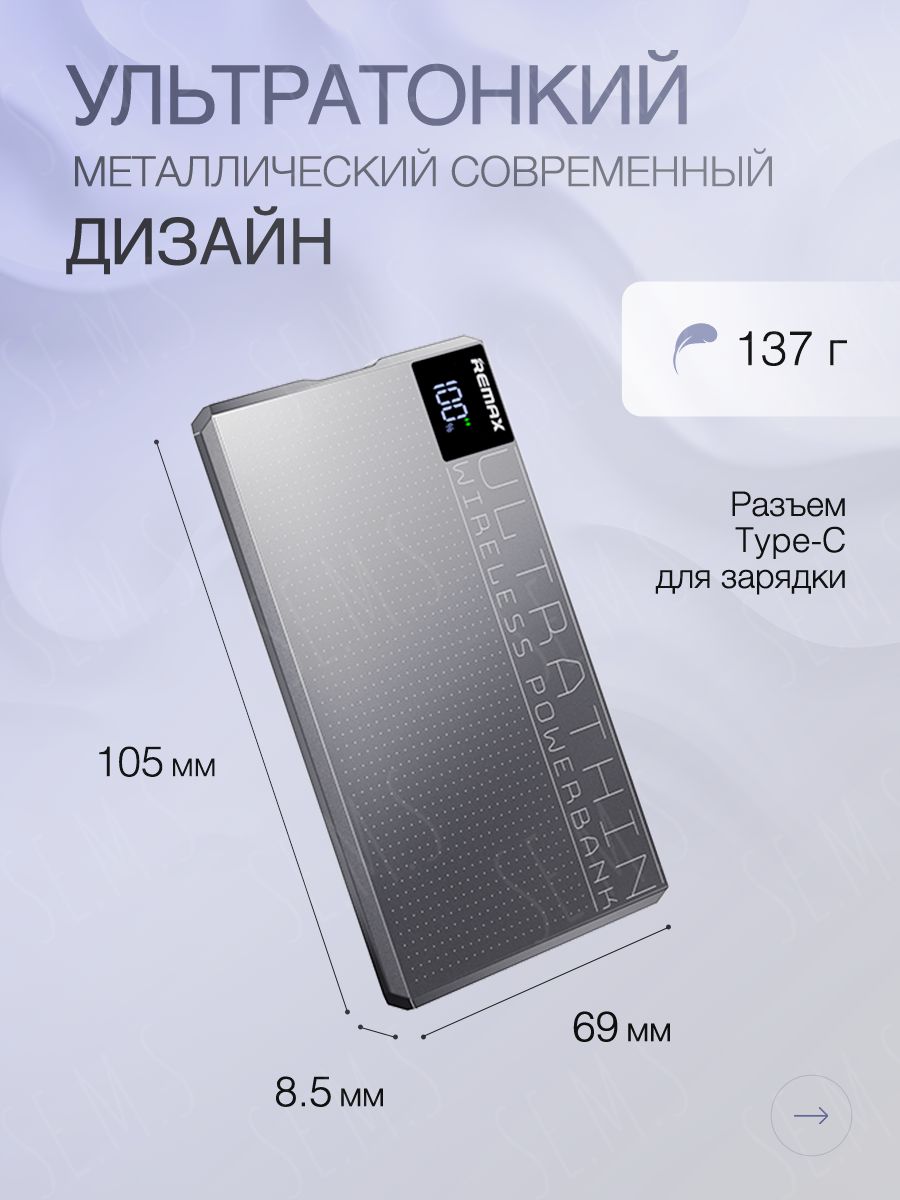 Портативное зарядное устройство REMAX Ultra Thin 15W беспроводное
